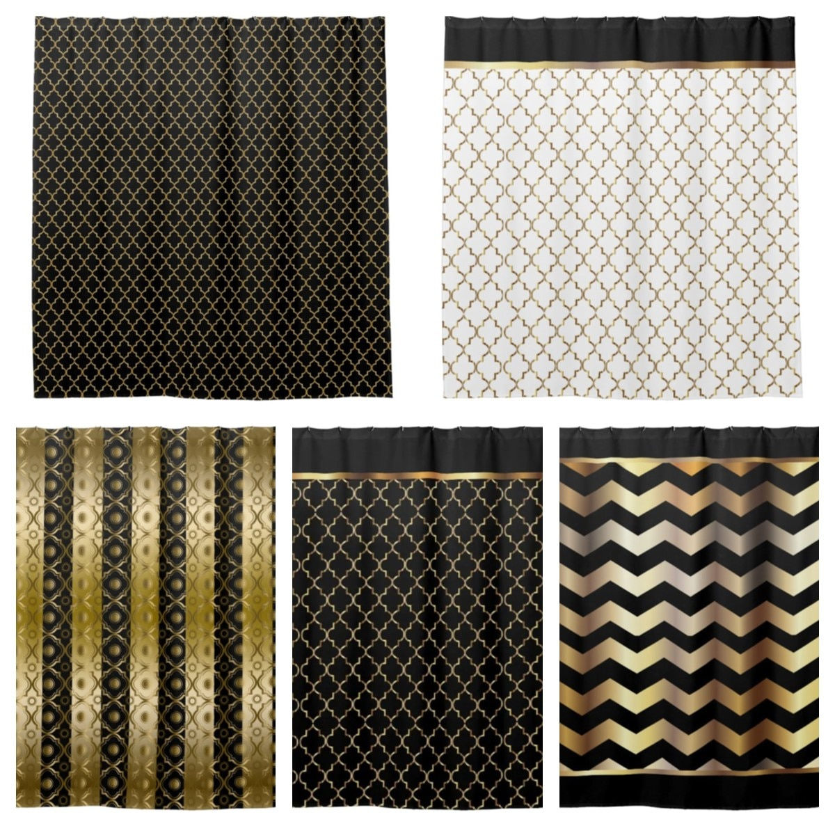Elegant black and gold leaf seamless pattern chevron striped shower 