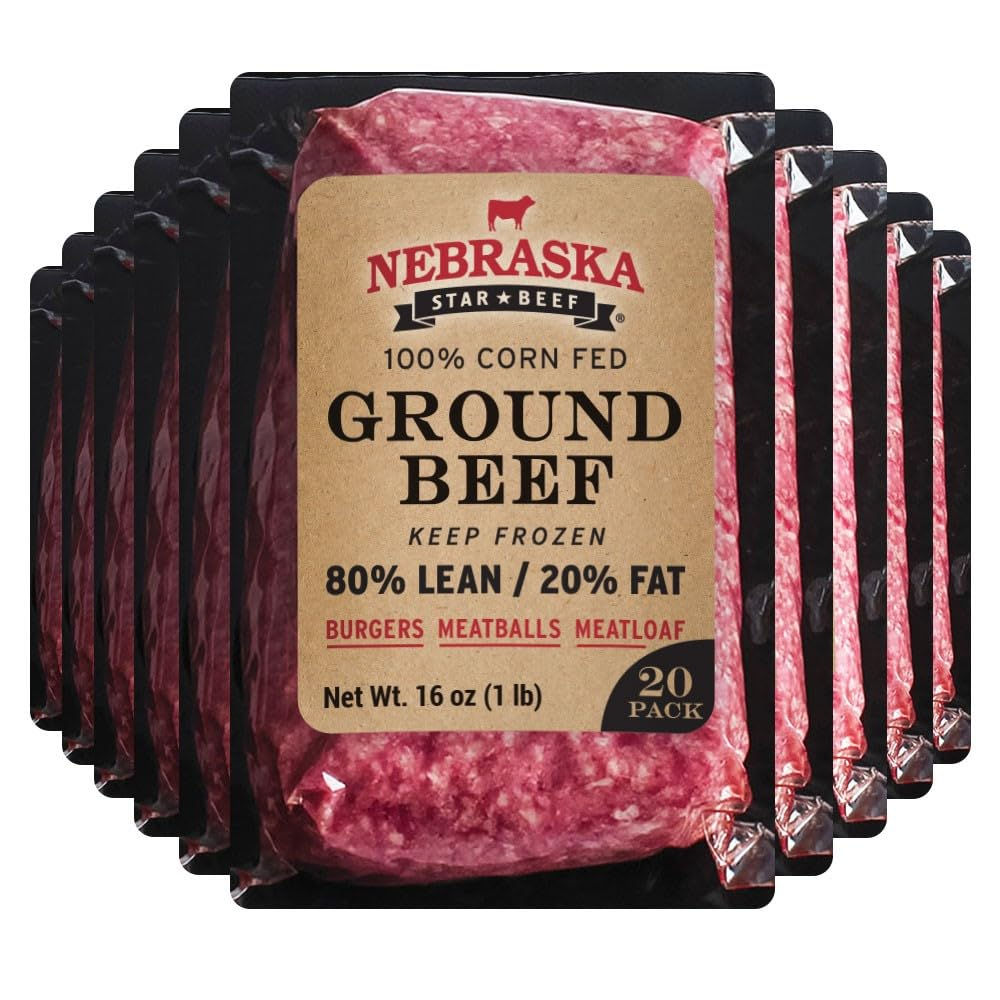 Nebraska Star Beef Prestige Angus Ground Beef, 80/20 Blend, 1 lb, 20-Pack