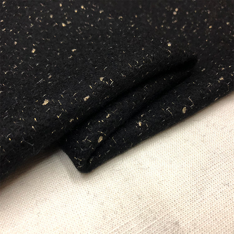 Woven Wool Coarse Spun Tweed Fabric Golden Thread Black High End Custom Woman's