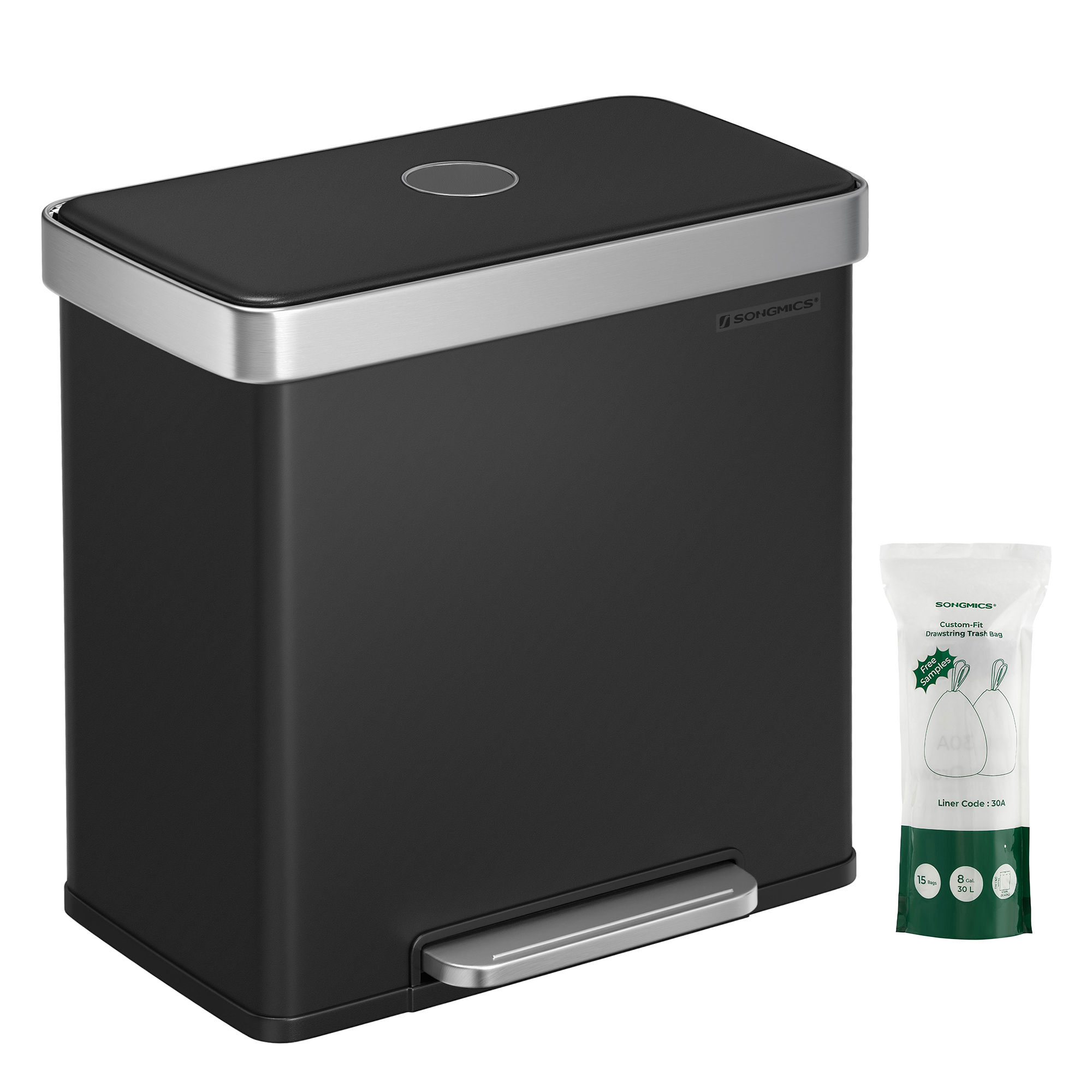 SONGMICS Kitchen Trash Can, 16 Gallon (2 x 8 Gallon) Dual Compartment Garbage Ca