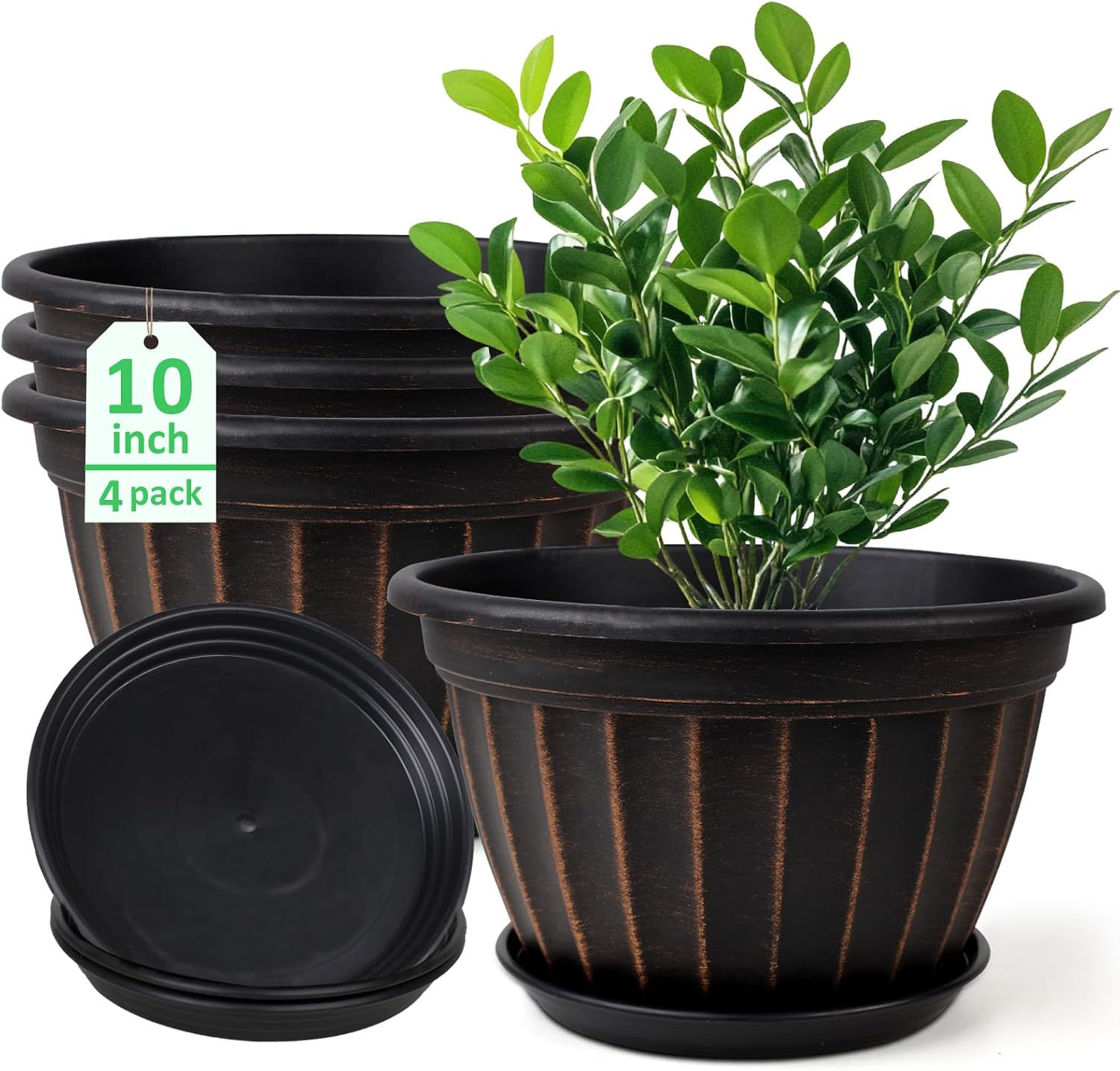 12 Inch Pots for Plants,4 Pack Tall Planter,Large Flower Pot Outdoor | Plastic