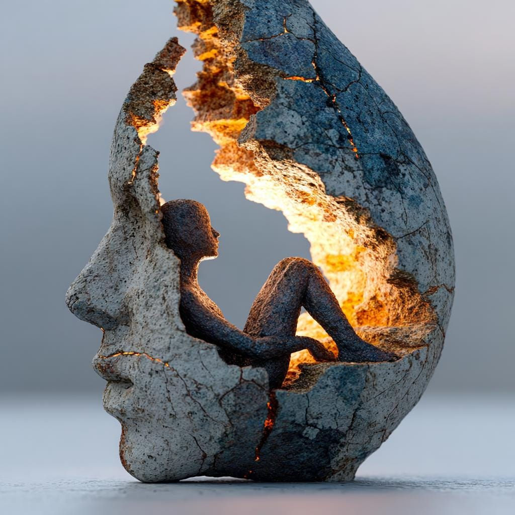 Abstract Face Sculpture Lamp, Inversionism Art, Inner Self Decor, Symbolic Huma