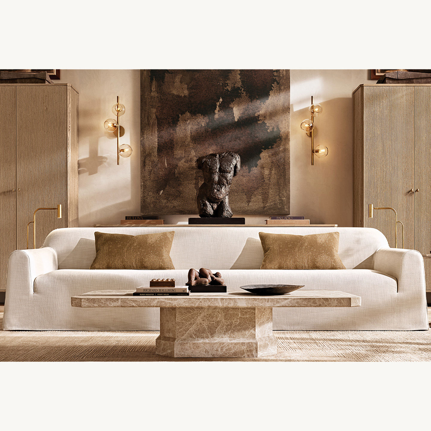 Rhoohill Customized Modern Style Living Room Linen Fabric RH Sofa Modular 3-Sea