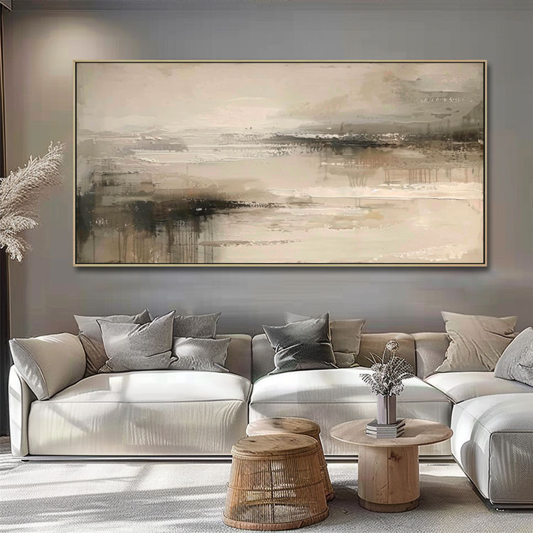 Large Modern Handpainted Abstract Oil Paintings on Canvas Beige Living Room Dec