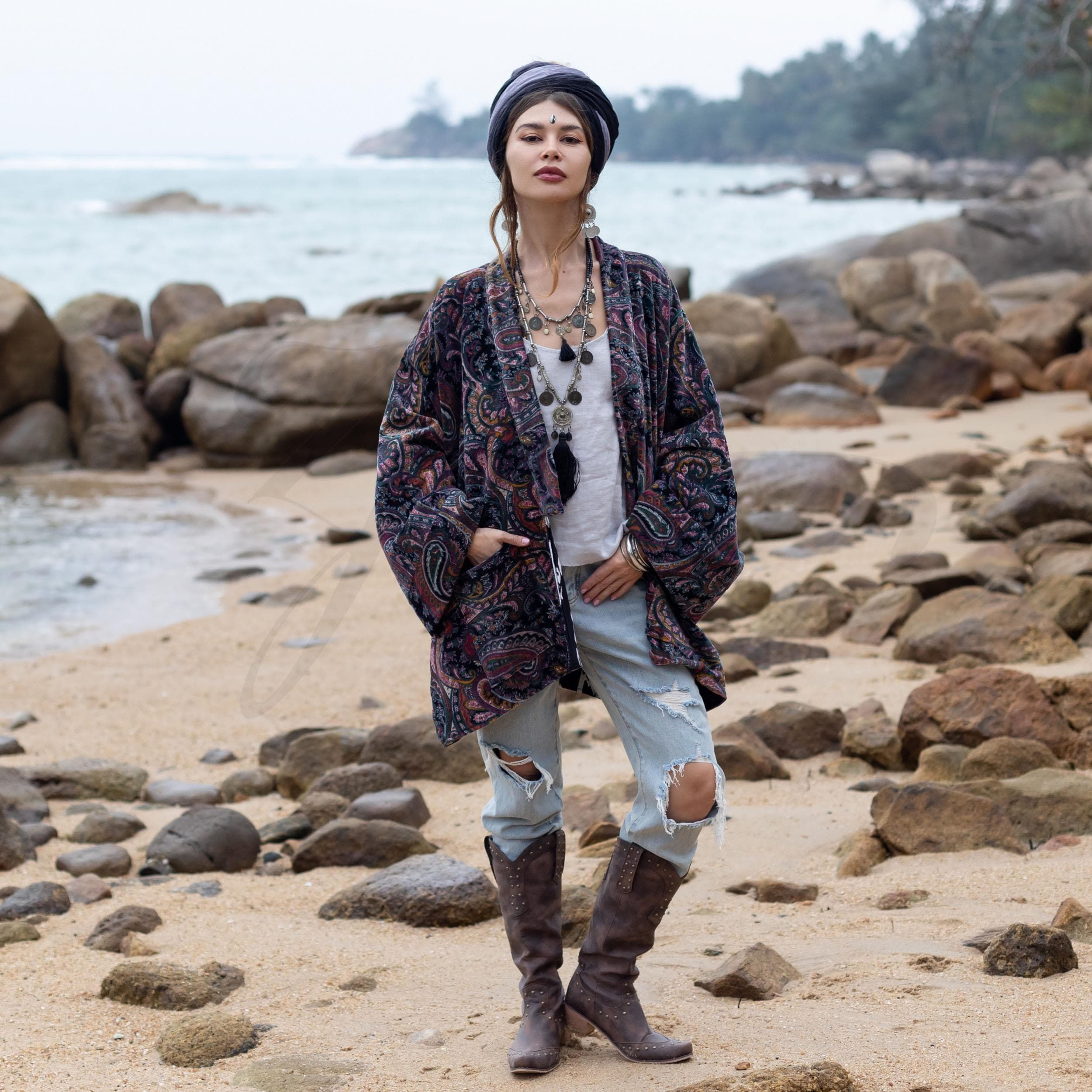 Velvet Kimono Jacket, Plus Size Boho Coat | Mei – Luna Paisley