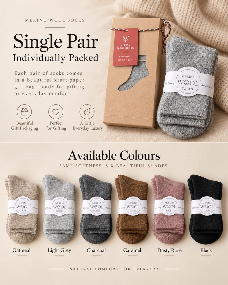 98% Merino Wool Socks for Women, Soft Warm Winter Socks, Individual Gift Pack o