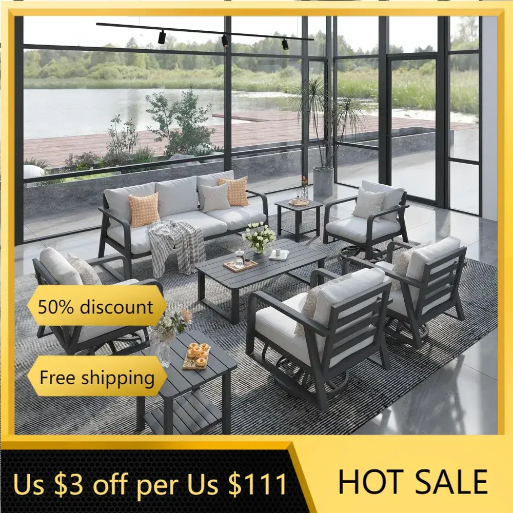 Aluminum Modern Garden Furniture Sets, Patio Furniture Set for Porch, Sunroom, D