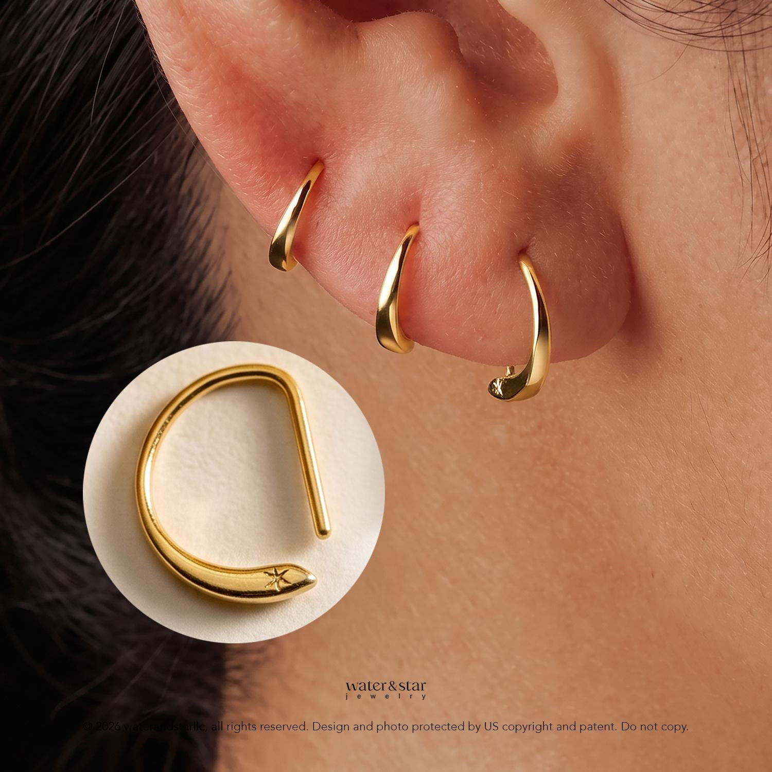 D Shape Sleeper Earrings, Open Hoop Earrings, Backless Half Hoops, Dainty Carti