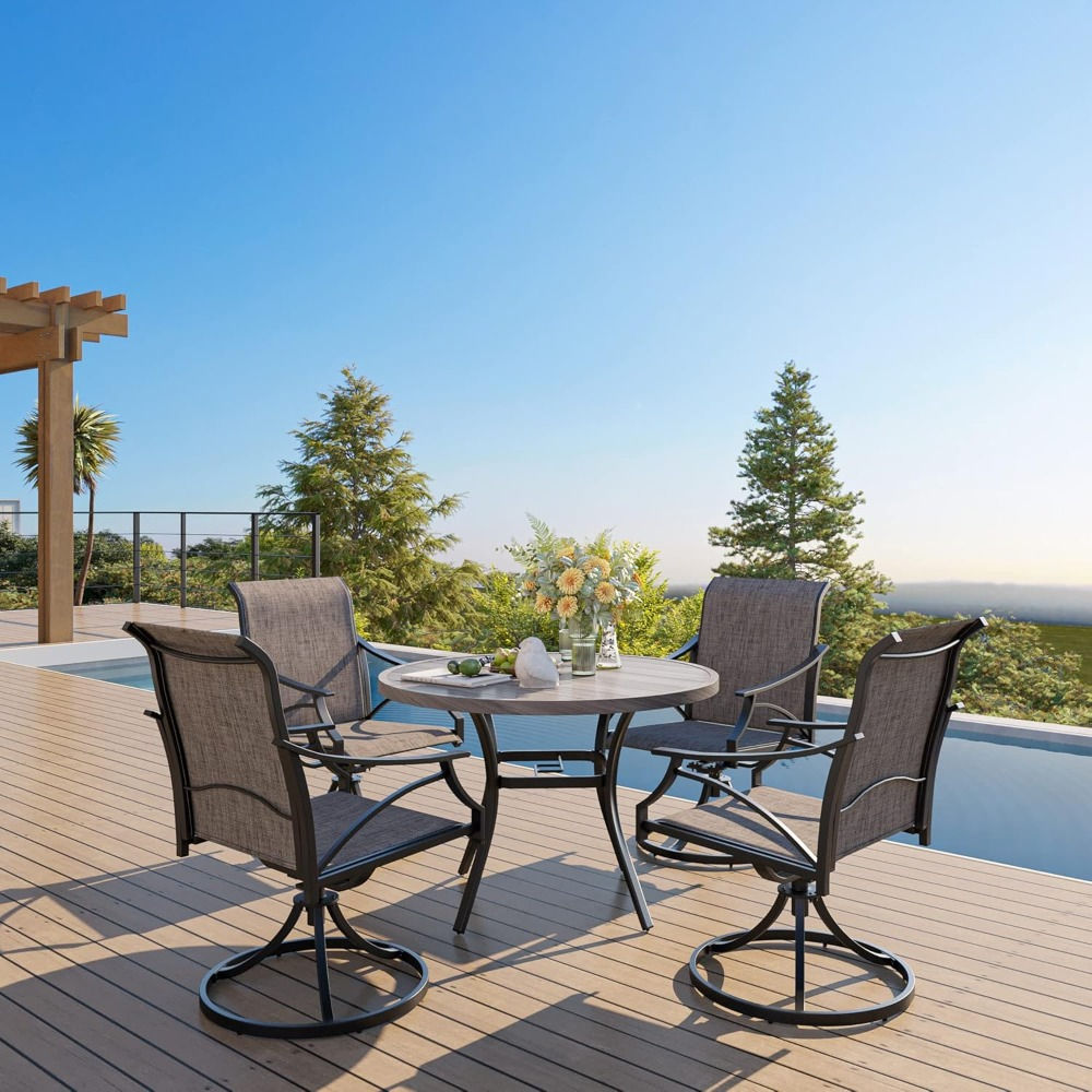 Round Patio Table with Adjustable Umbrella Hole, All Weather Outdoor Round Dinin