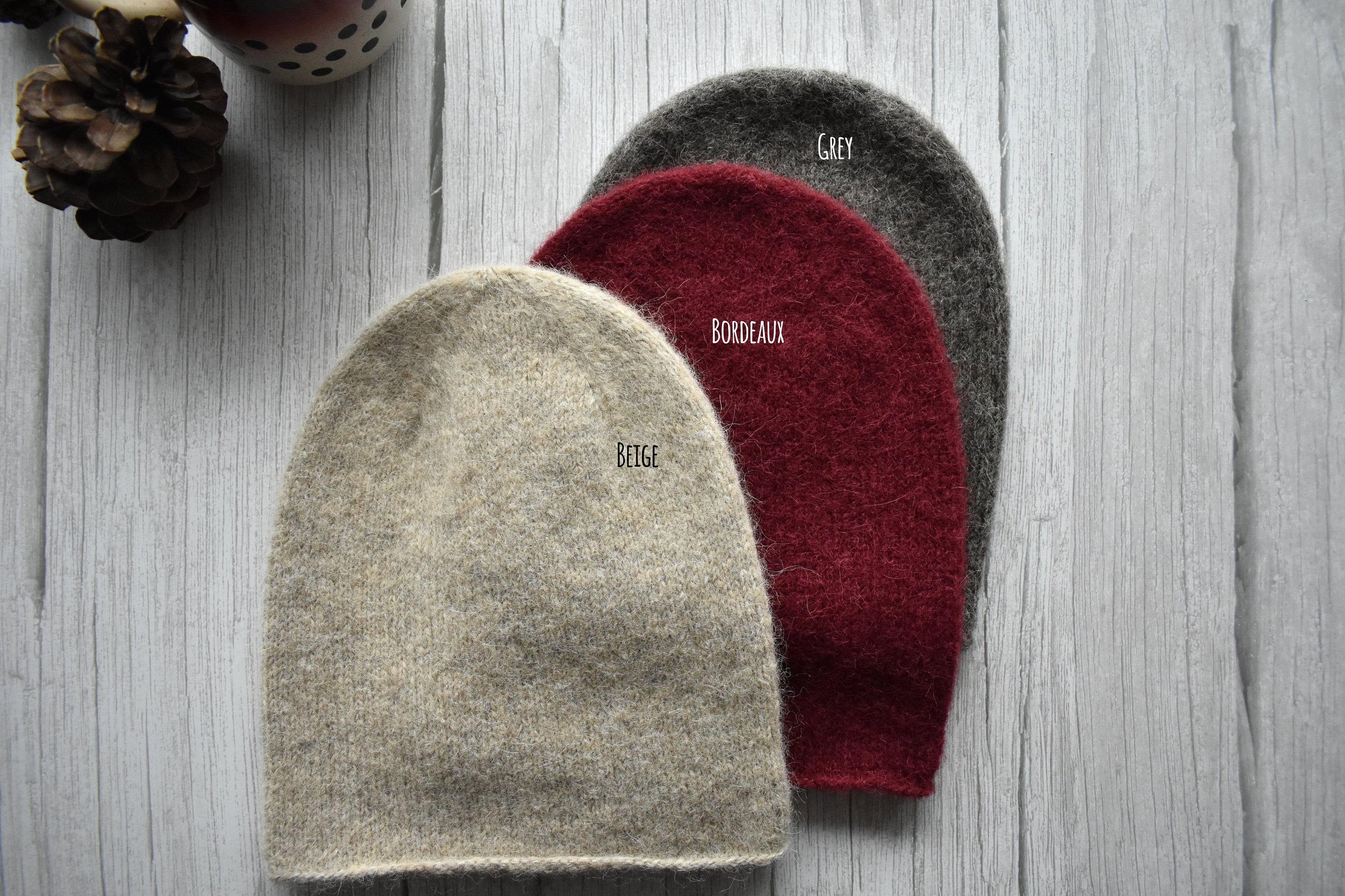 Soft alpaca beanie hat with silk. Fluffy lightweight warm alpaca beanie for any