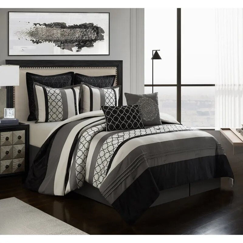 8 Piece Bedding Comforter Set with BONUS Shams and 2 BONUS