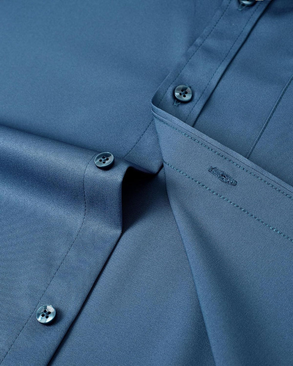 Thumbnail: Alimens & Gentle Mens Short Sleeve Dress Shirts Wrinkle Free Solid Casual Button