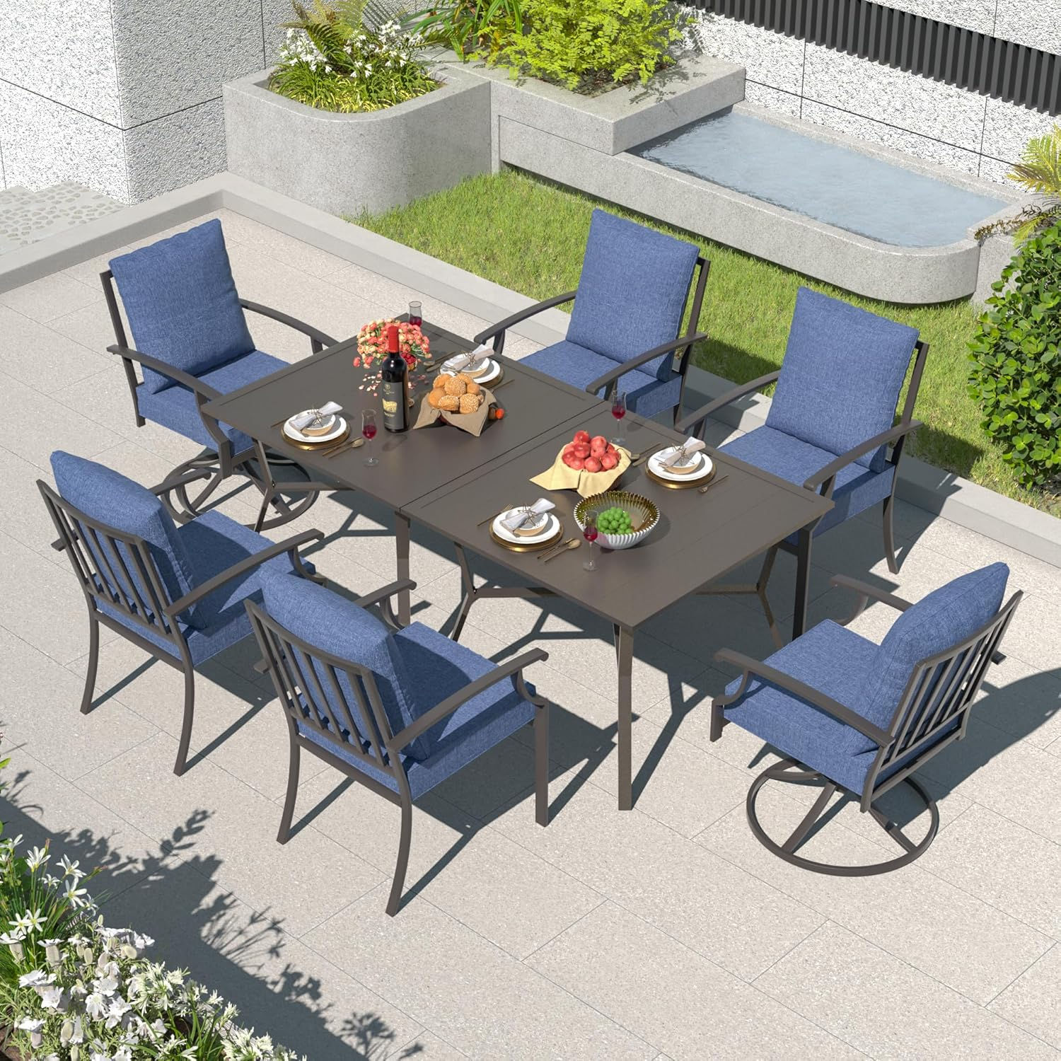 9 Pieces Dining Sets For 8, Back Chairs & Swivel Chairs, Longboard Table w/Paras