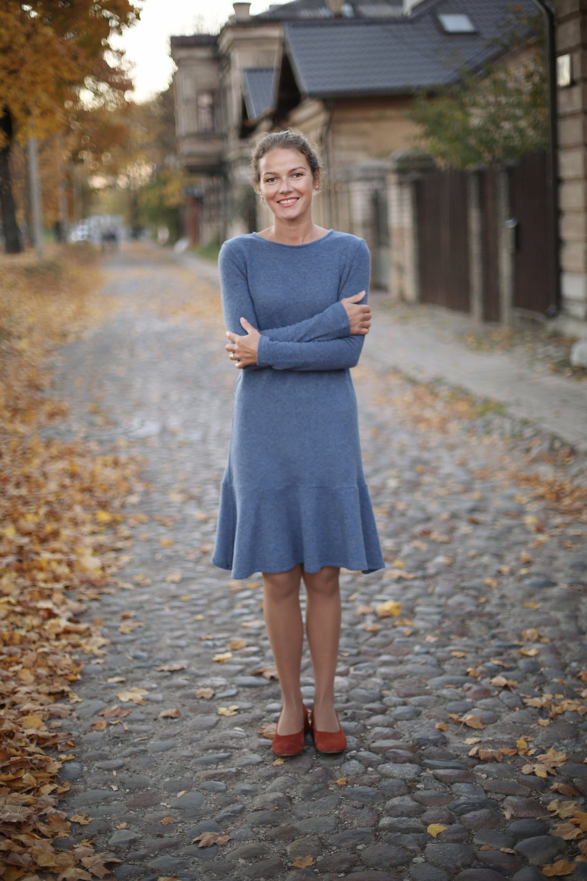 Natural Eco Wool Dress | Warmly Dress | Wide Skirt | Women dress | Tight Fittin