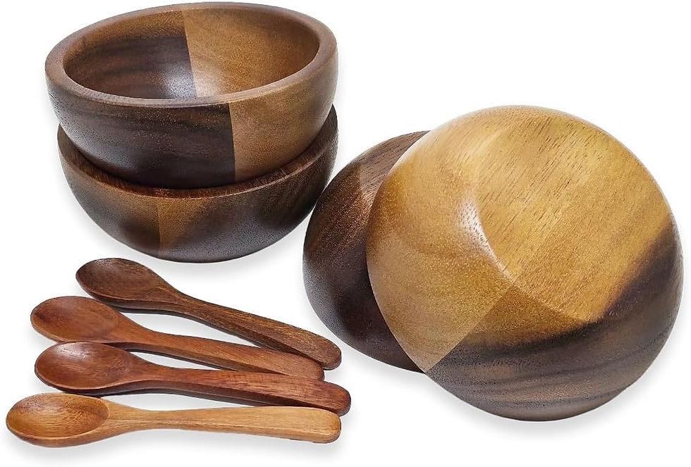 Thumbnail: Small Round Wood Bowls 4 Pcs 3¾" Diameter 1½" High Stackable Acacia Wooden Bowl