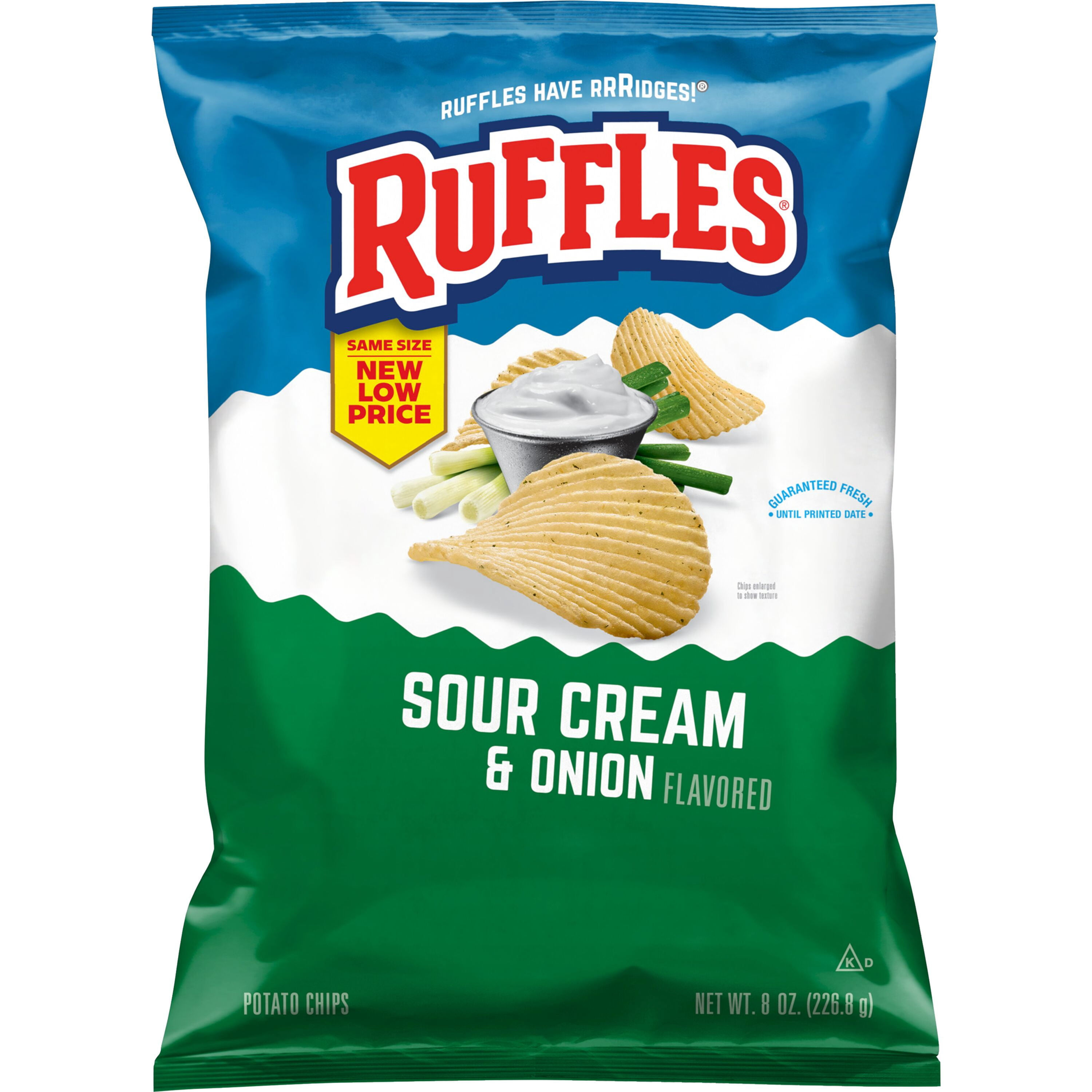 Ruffles Potato Chips Sour Cream & Onion Flavor Snack Chips, 8 ounce Bag