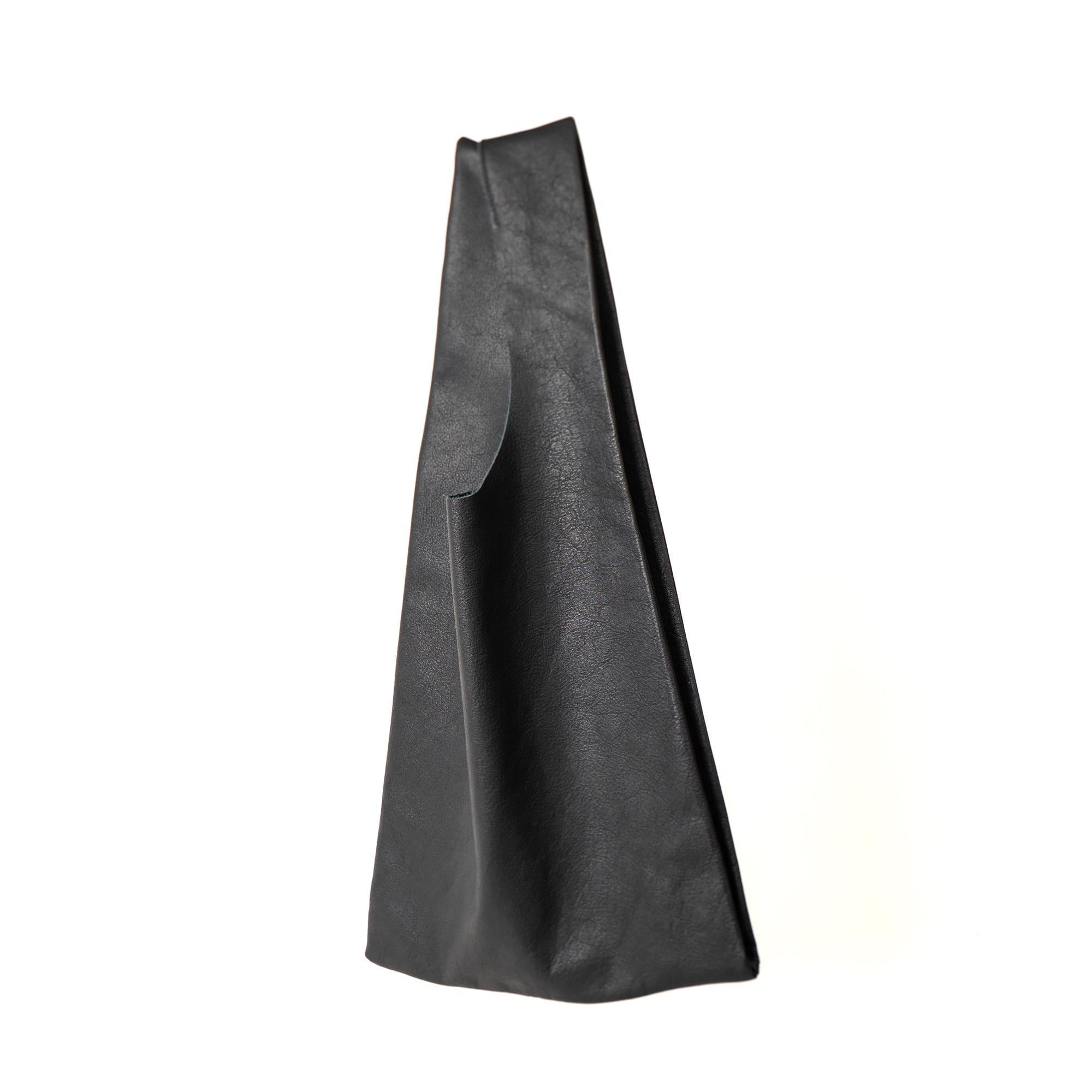 Poşet Grocery Tote, Full Grain Buffalo Leather Bag, Handmade Minimalist, Black