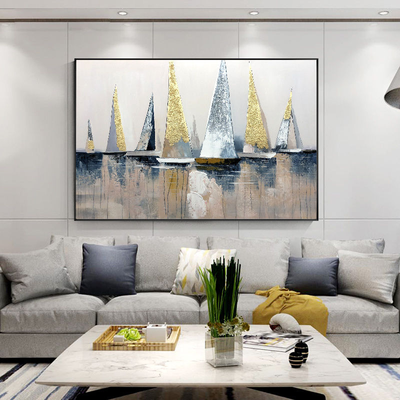 Thumbnail: 100% Hand Painted Abstract Modern Boat Pictures Art Oil Painting On Canvas Wall 