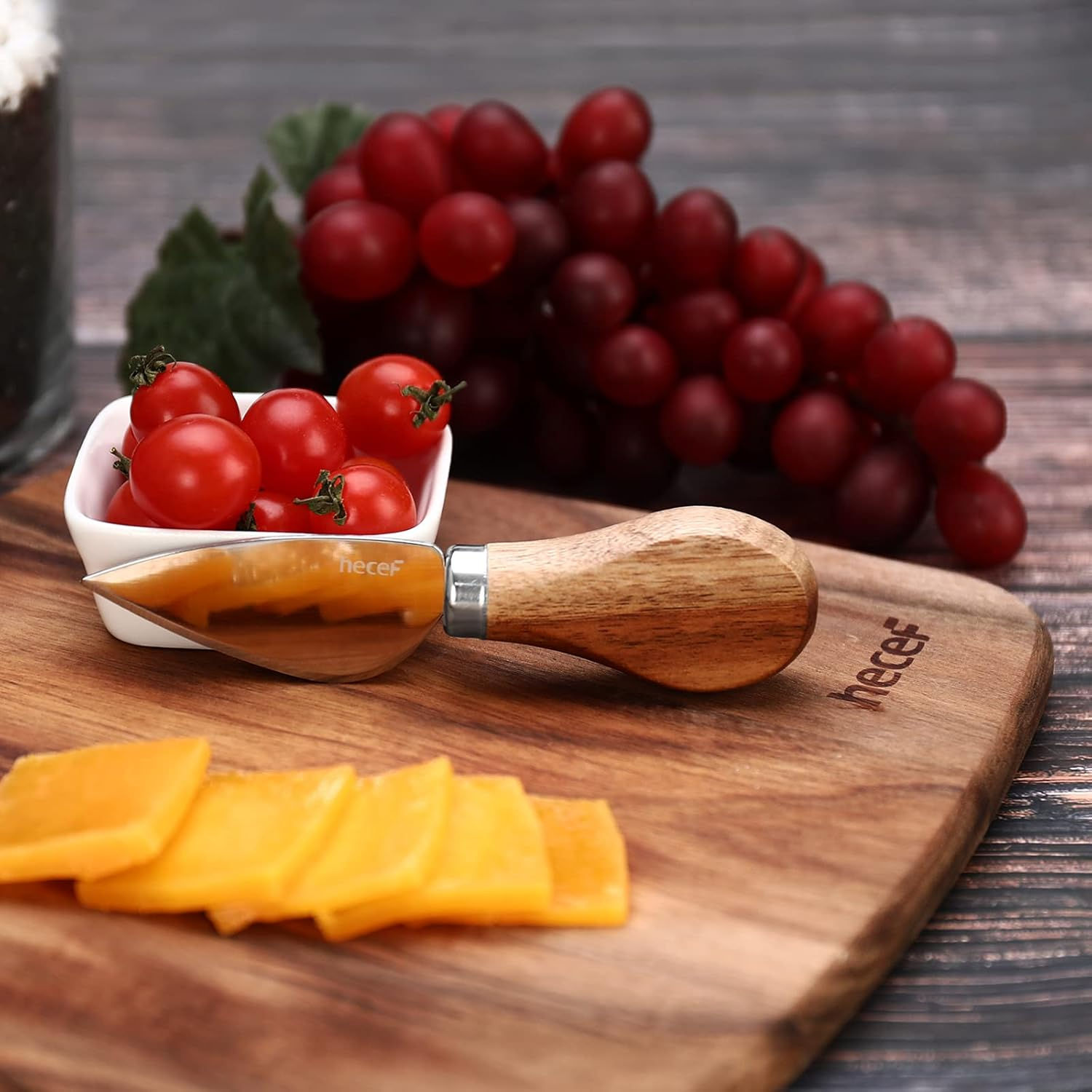 hecef Cheese Board set of 3,a Acacia Wood Cheese Plate & a Cheese Knife & a Che