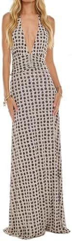 Womens Halter Floral Maxi Dress Deep V Neck Cocktail Backless Long Dresses
