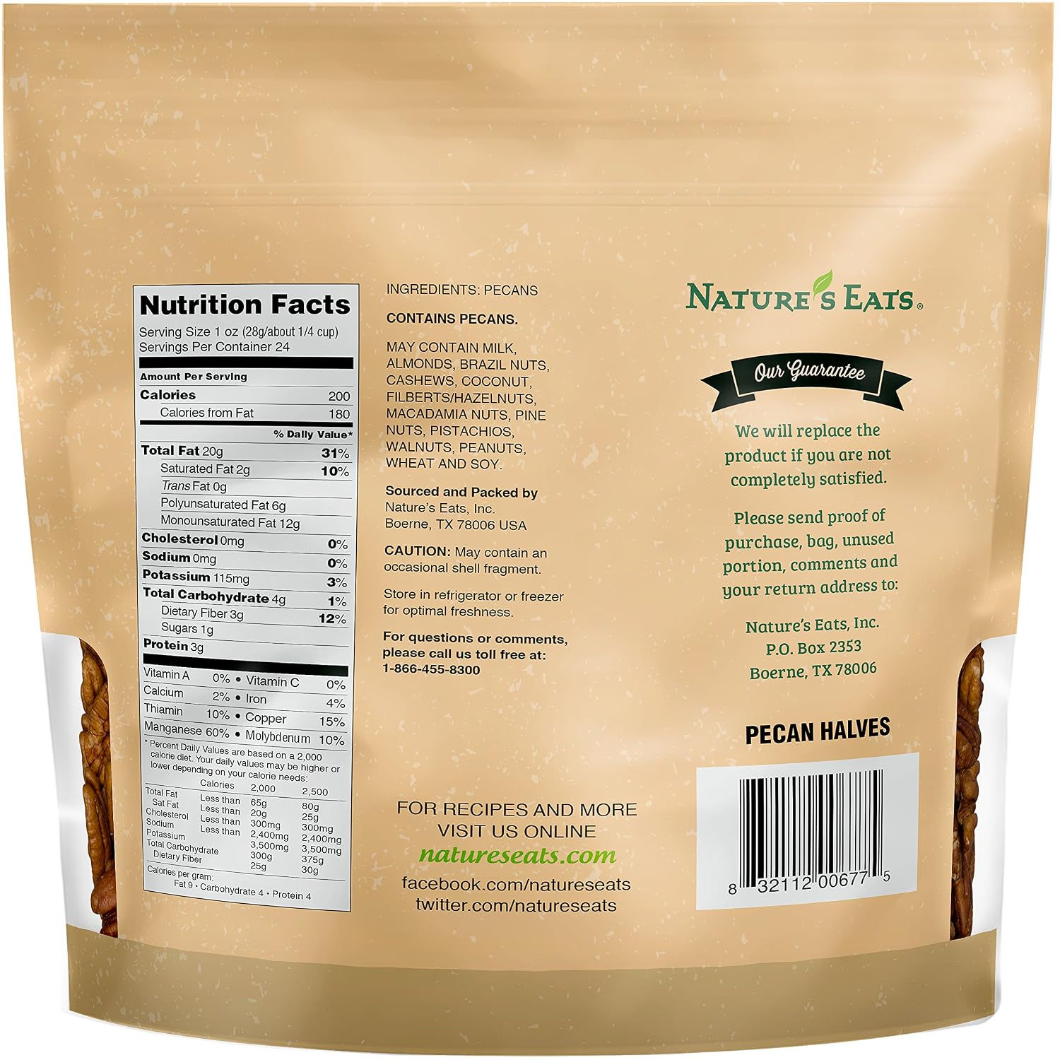 Nature's Eats Pecan Halves Natural, 24 Ounce