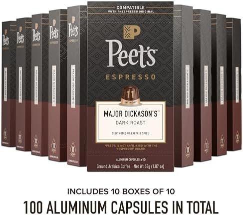 Peet's Coffee Espresso Capsules, Dark Roast, Major Dickason's Blend, 100CT