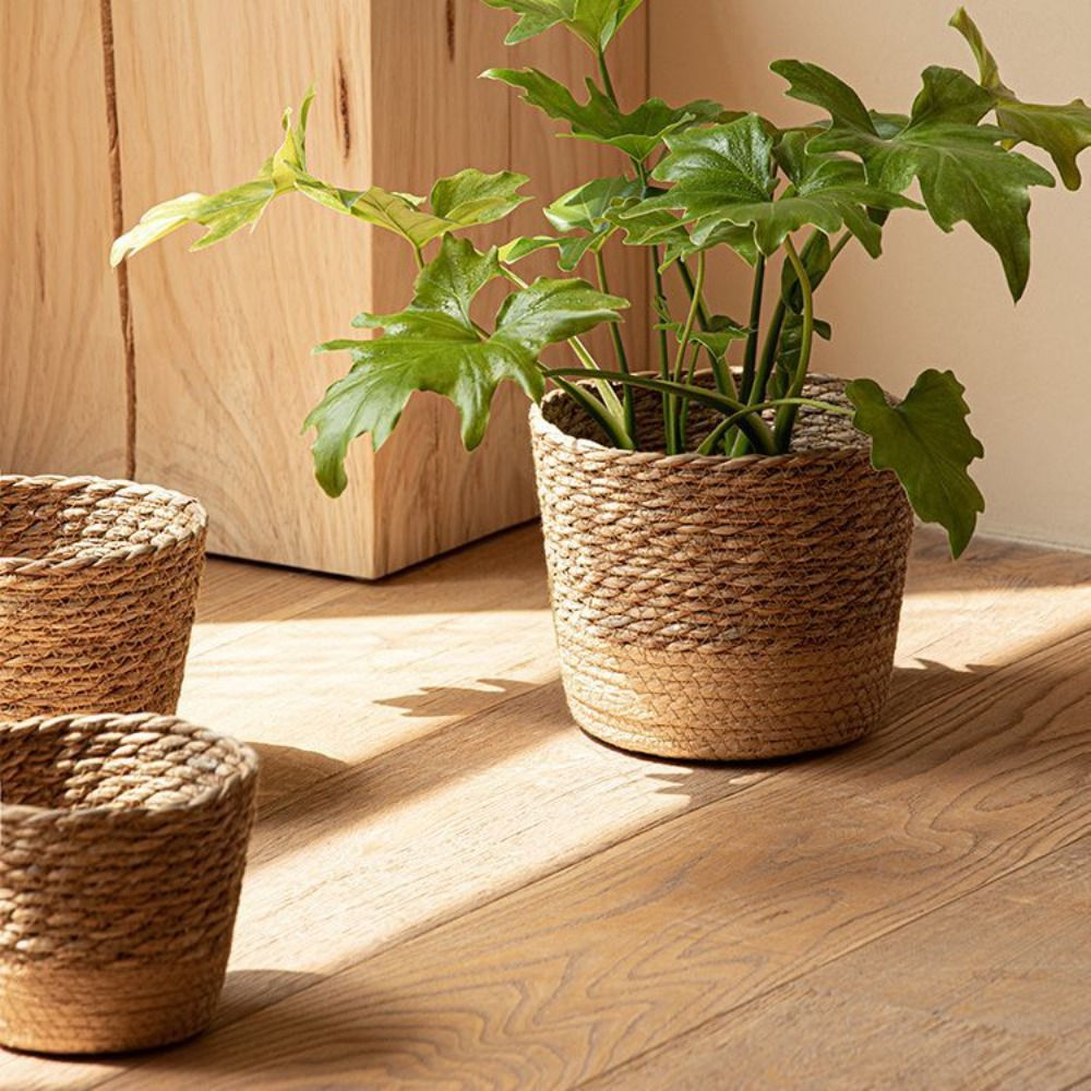 Straw Weaving Flower Plant Pot Wicker Basket Rattan Flowerpot Storage Basket Gar