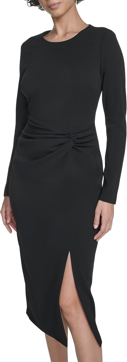 Calvin Klein Long Sleeve Solid Rouched Midi