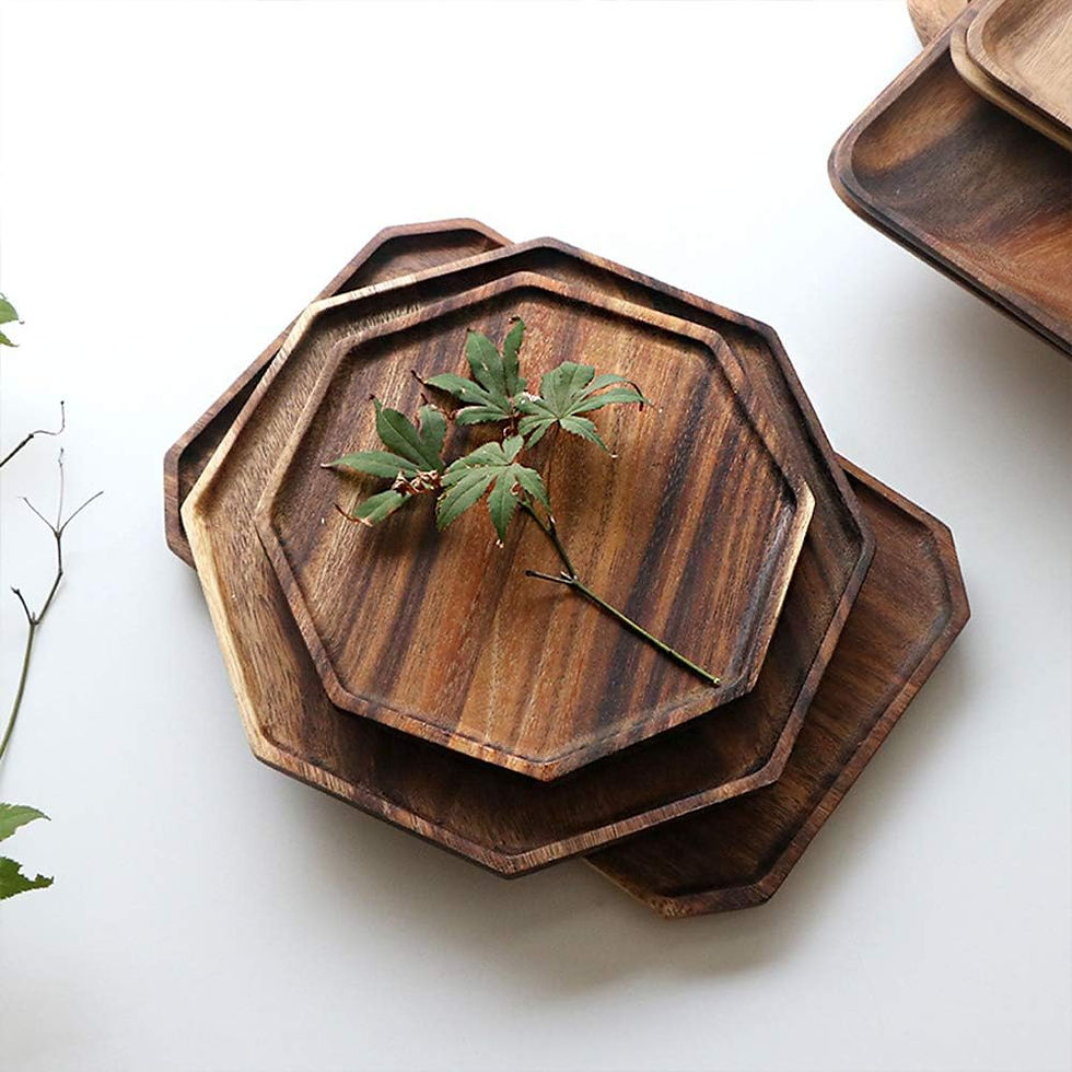 Thumbnail: Set of 2 Acacia Wooden Trays Serving Platters Round Square Veggie Serving Tray 