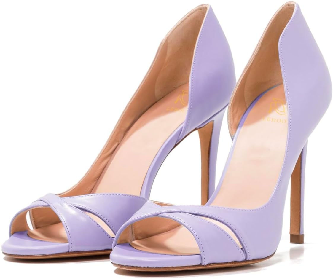 LEHOOR Women Peep Toe Stiletto High Heels Cross Strap D’Orsay Sandal Heels Slip