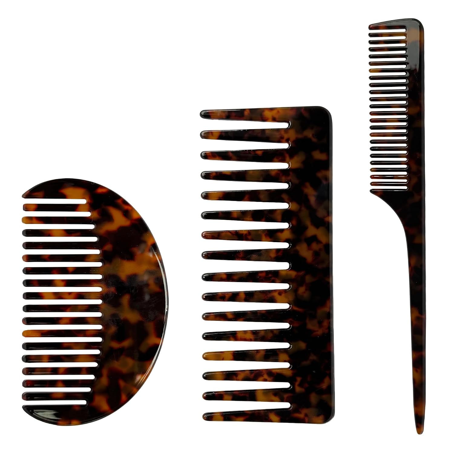 3PCS Wide Tooth Combs & Rat Tail Combs for Women - Acetate Detangling Combs for