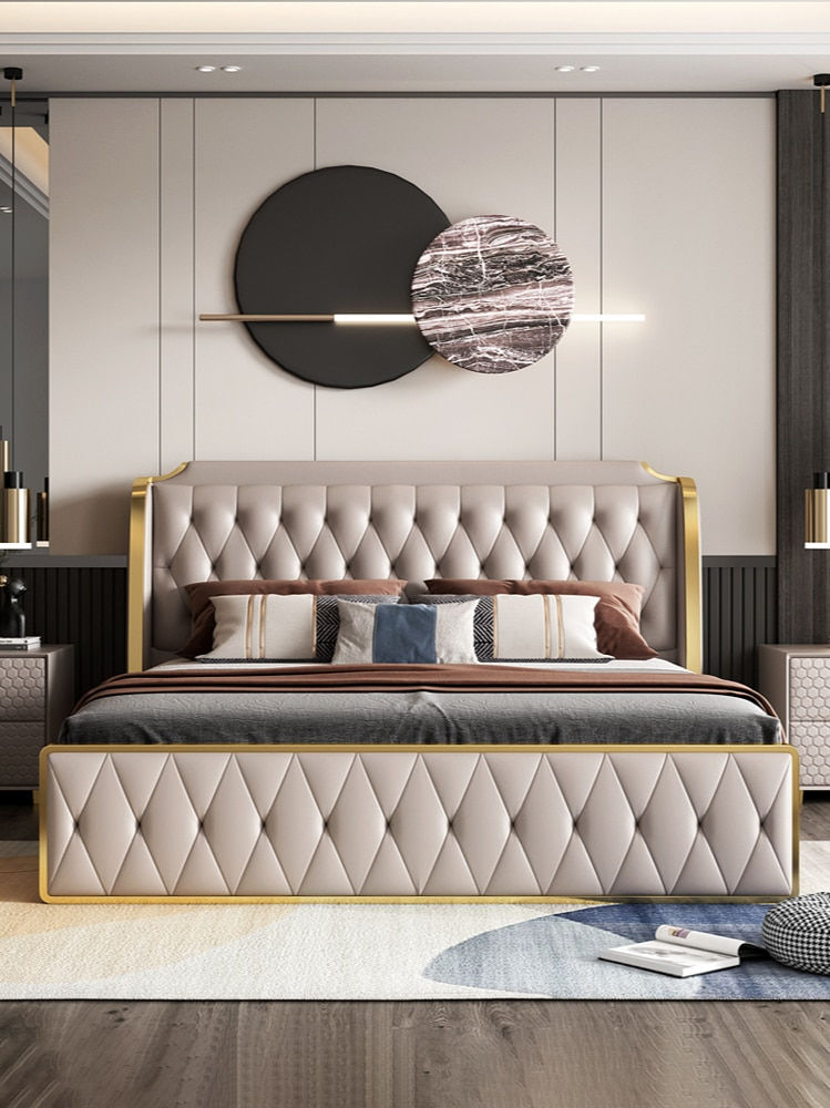 Italian light luxury bed modern simple small family Nordic leather bedroom