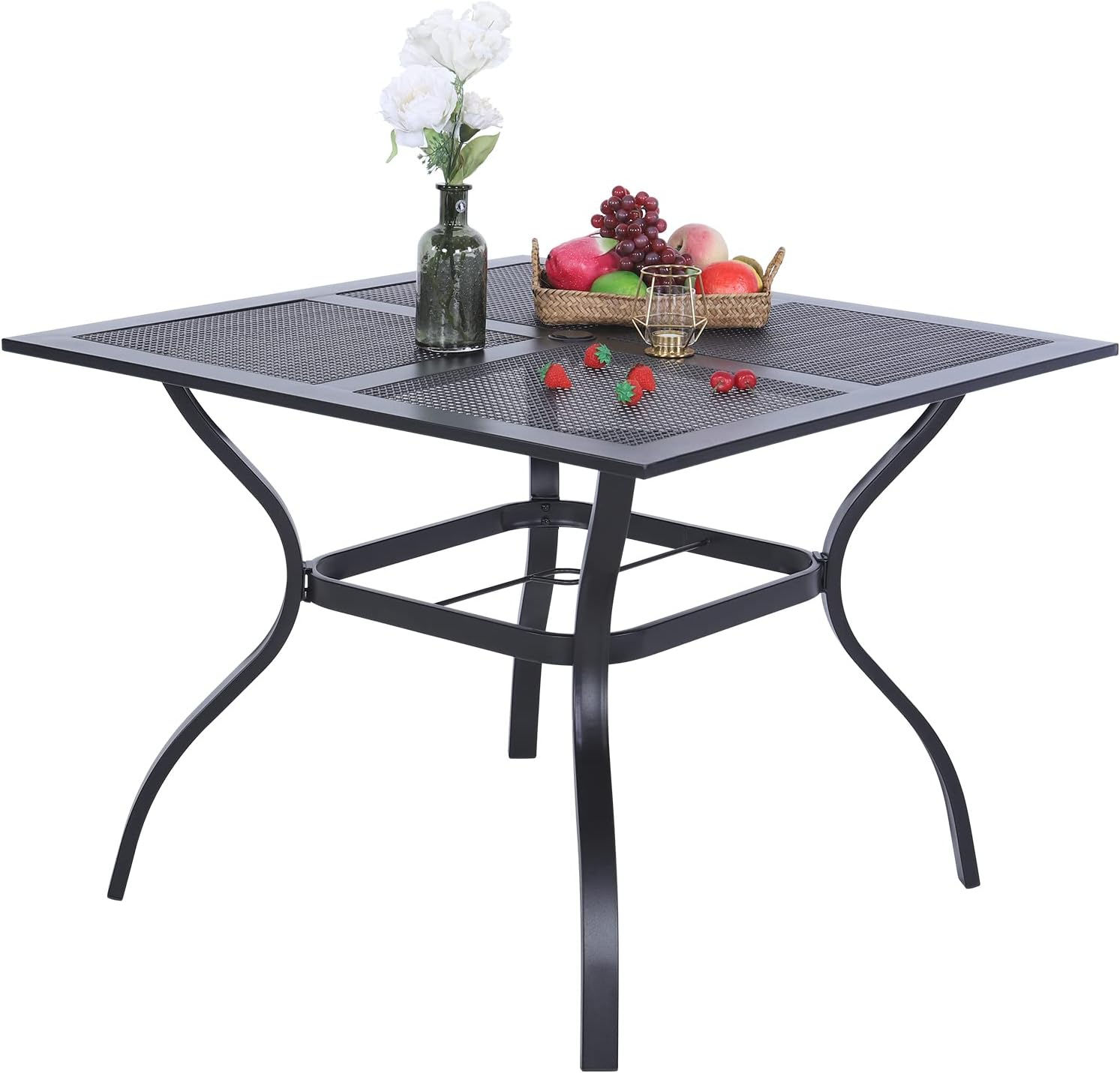 Large Outdoor Patio Table for 8 Person, Square Metal Steel Slat Table with Adju