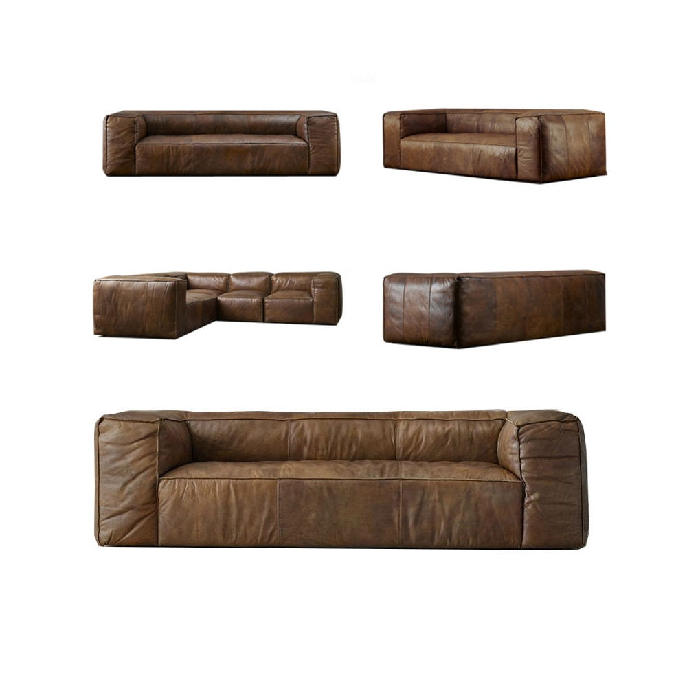 living room Sofa 1+2+3 oil wax genuine leather couch Nordic Chesterfield modern