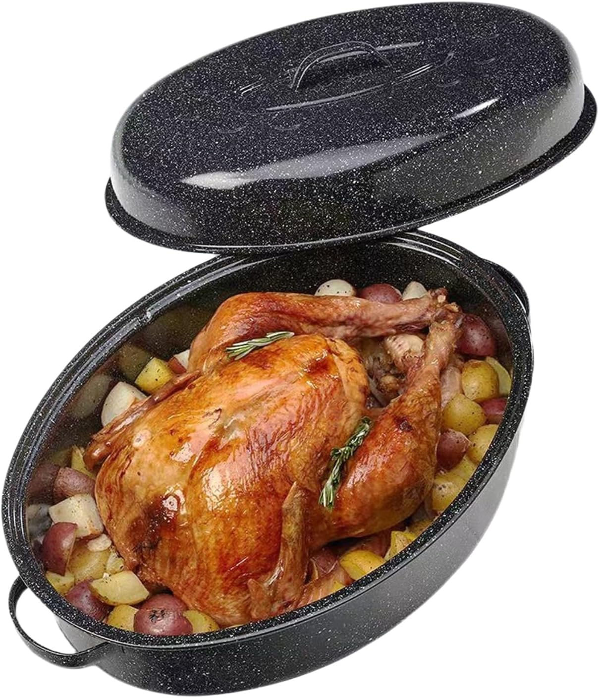 Turkey Roasting Pan With Lid 18in Roaster Pan Enamel Carbon Steel Roaster Pot w