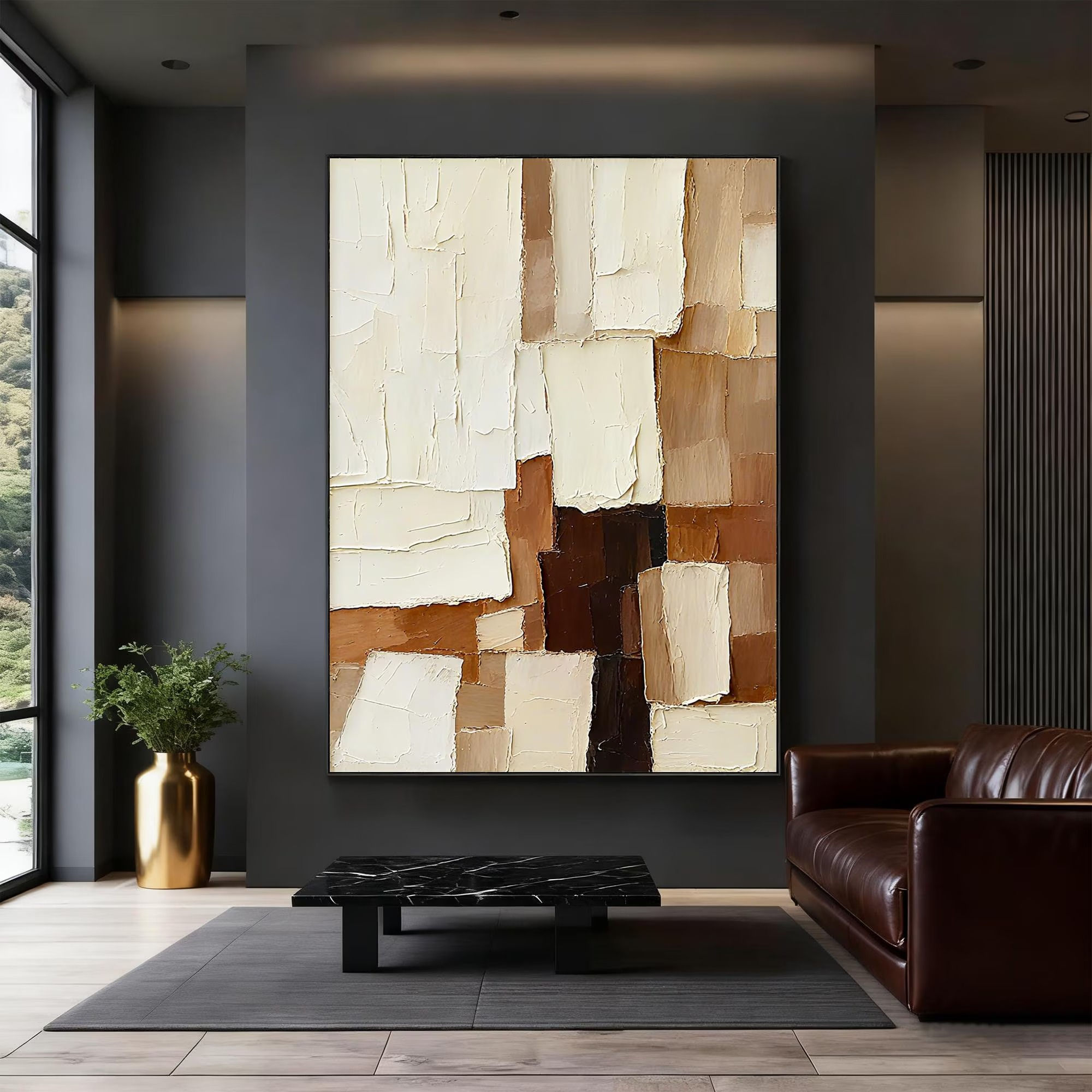 Wabi-Sabi Style Textured Beige Abstract Landscape Oil Painting Minimal Layered