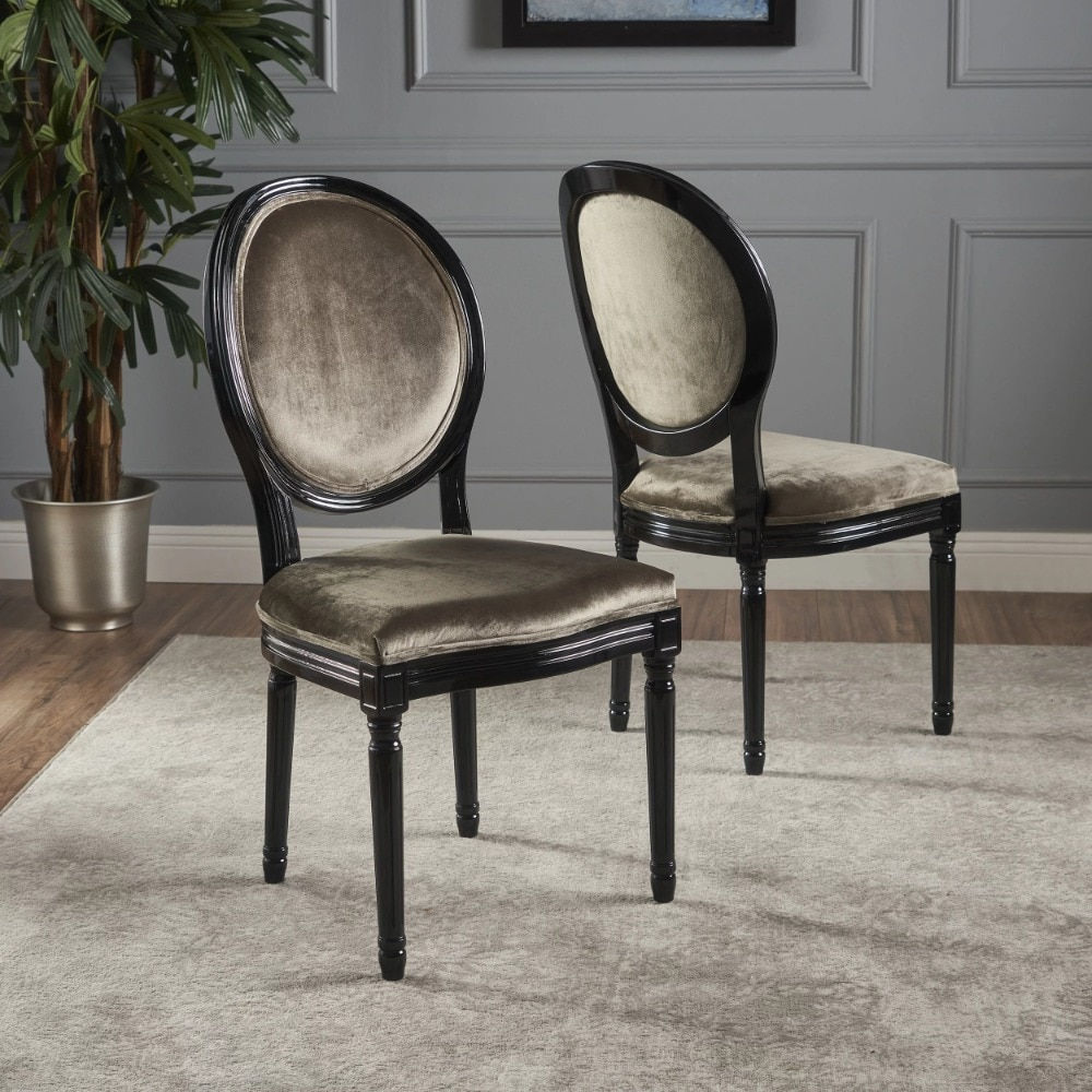 Noble House Contemporary Velvet Dining Chairs, Set of 2, Glossy Black