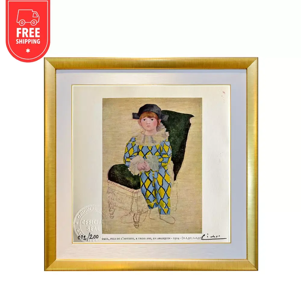  Pablo Picasso Signed Original Hand-Tipped Print  Harlequin (Paul, The Artist)Ar