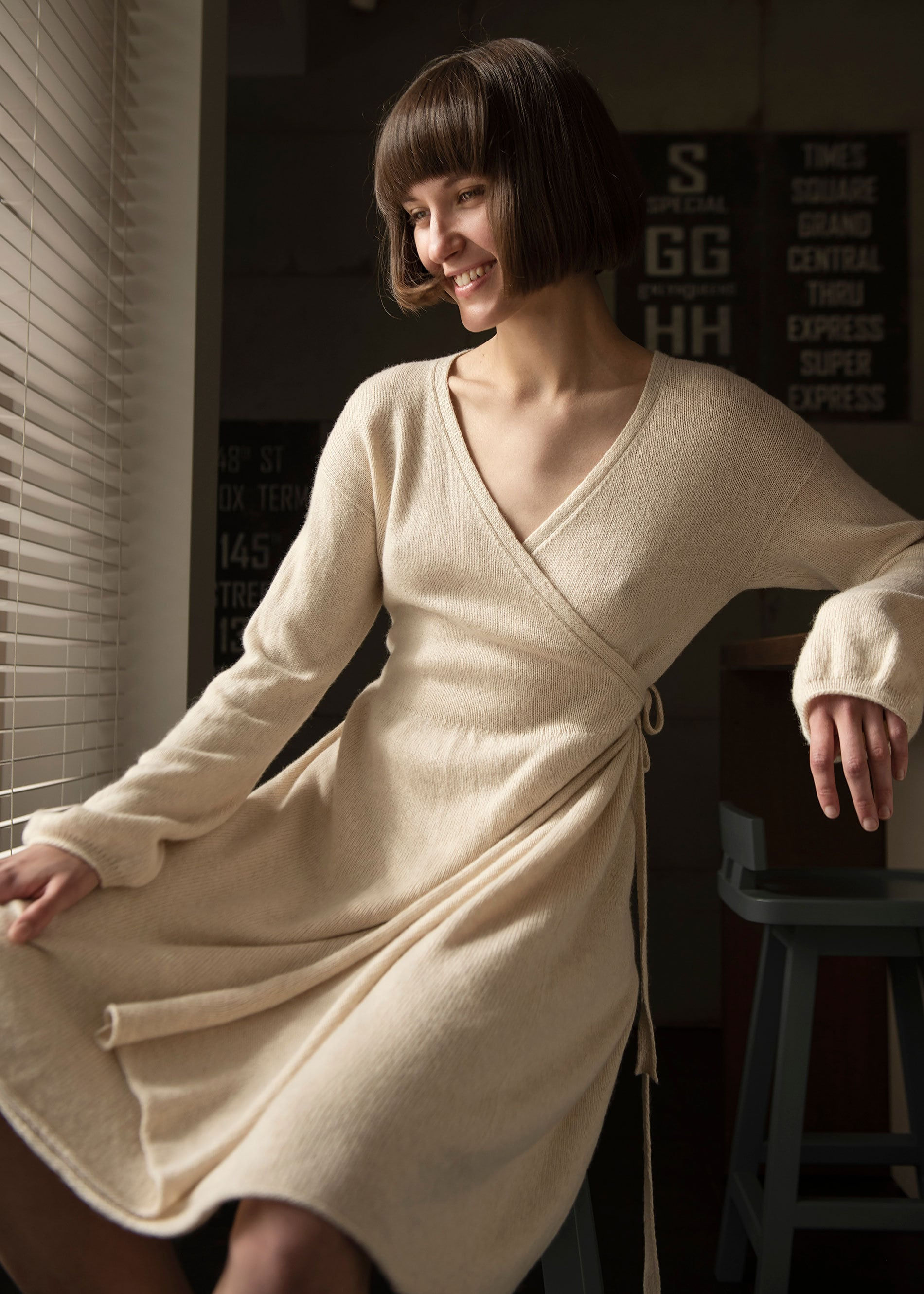 Cashmere wrap dress, Knitted wool dress for women, Oversized knit dress, Cashme