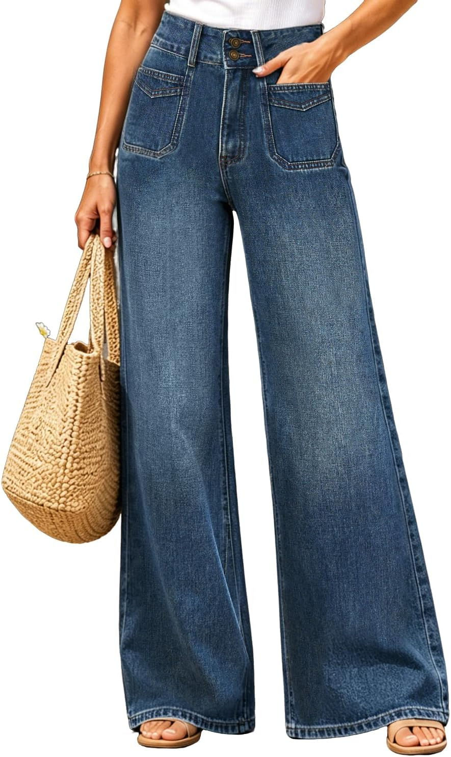 Women Wide Leg Jeans High Waisted Tummy Control Baggy Denim Pants