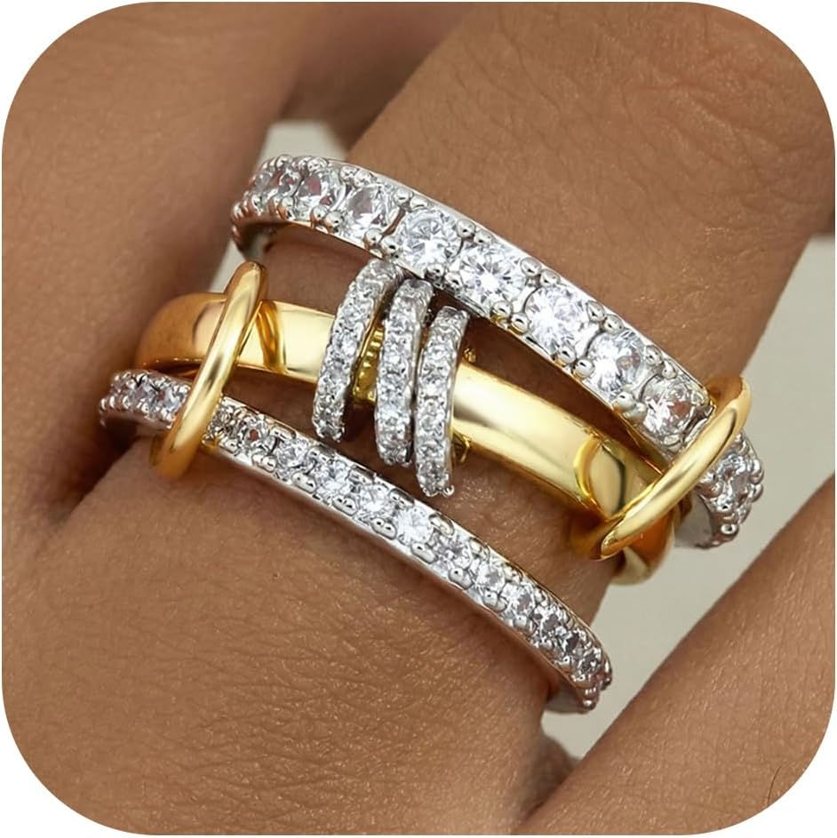 PATISORNA Gold Stackable Rings for Women Non Tarnish 18K Gold Plated Interlocke