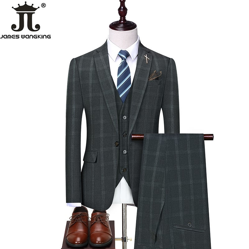 Thumbnail: 5XL ( Jacket + Vest + Pants ) New Fashion Boutique Plaid Casual Office Business