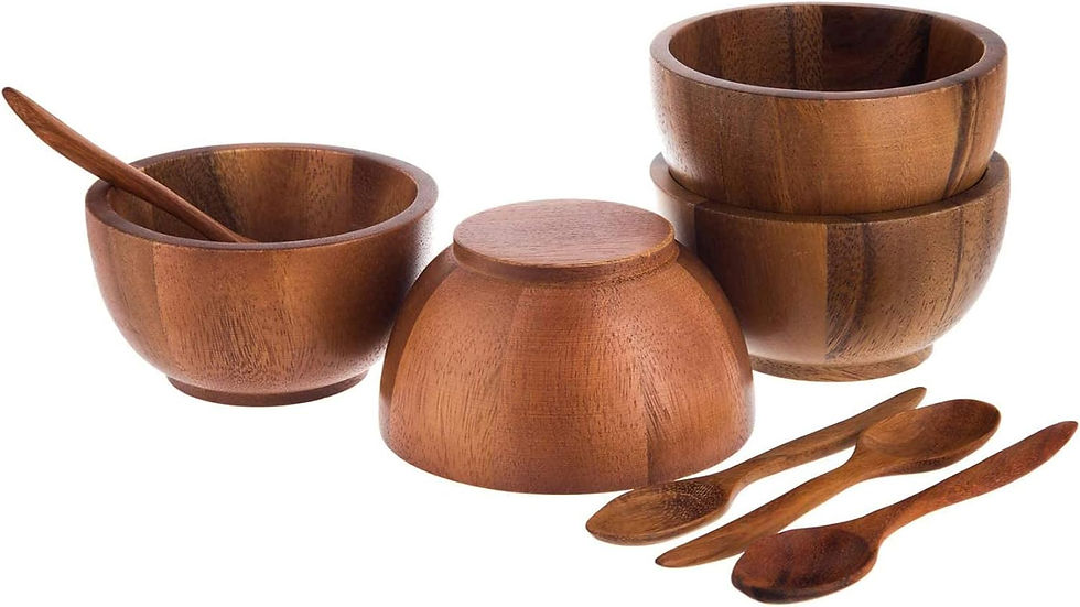 Thumbnail: Small Round Wood Bowls 4 Pcs 3¾" Diameter 1½" High Stackable Acacia Wooden Bowl