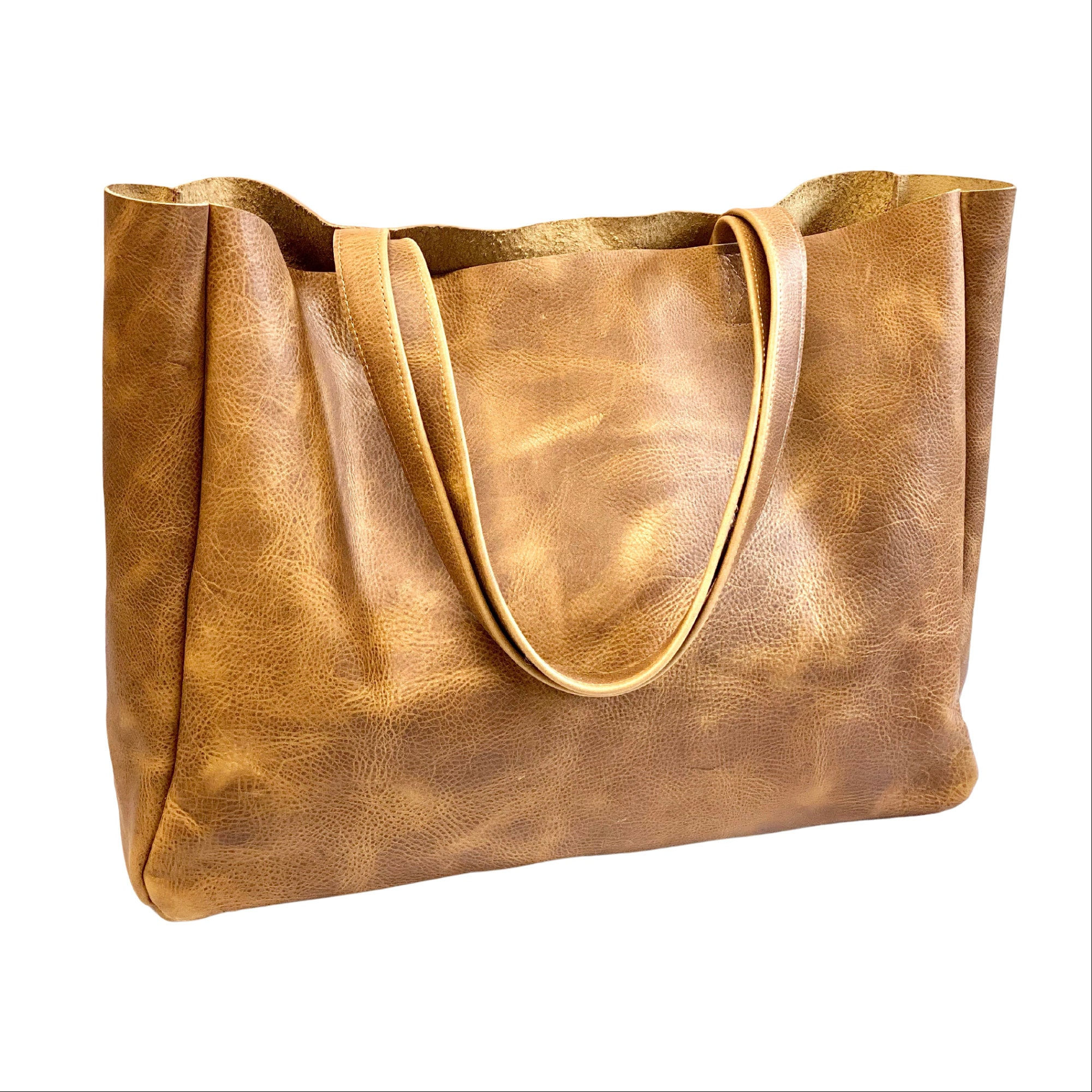 Honey Brown Leather Tote Bag: Oversized Work & Travel Laptop Bag