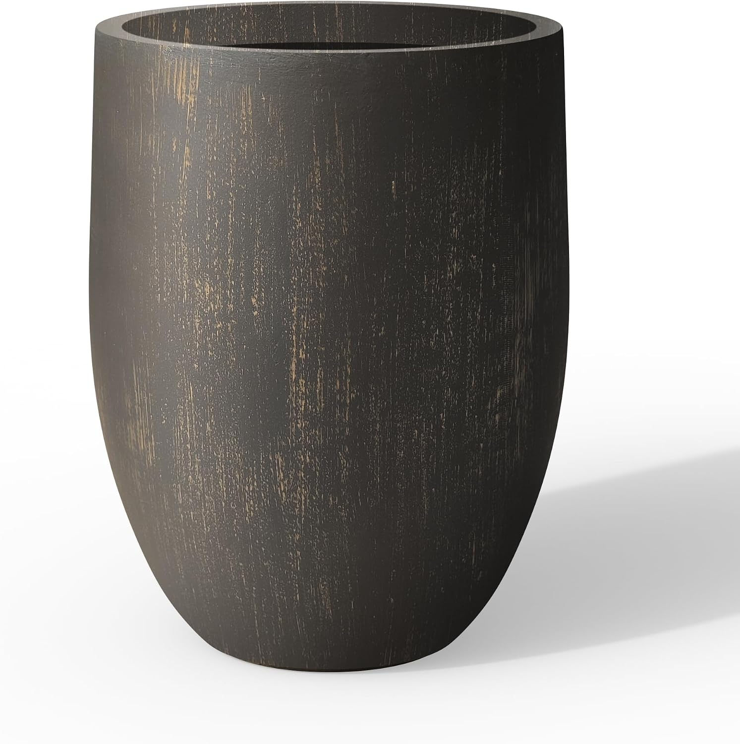 Kante Large Round Bullet Char Brown Concrete Planter 21.7" Tall, Outdoor | Rubb