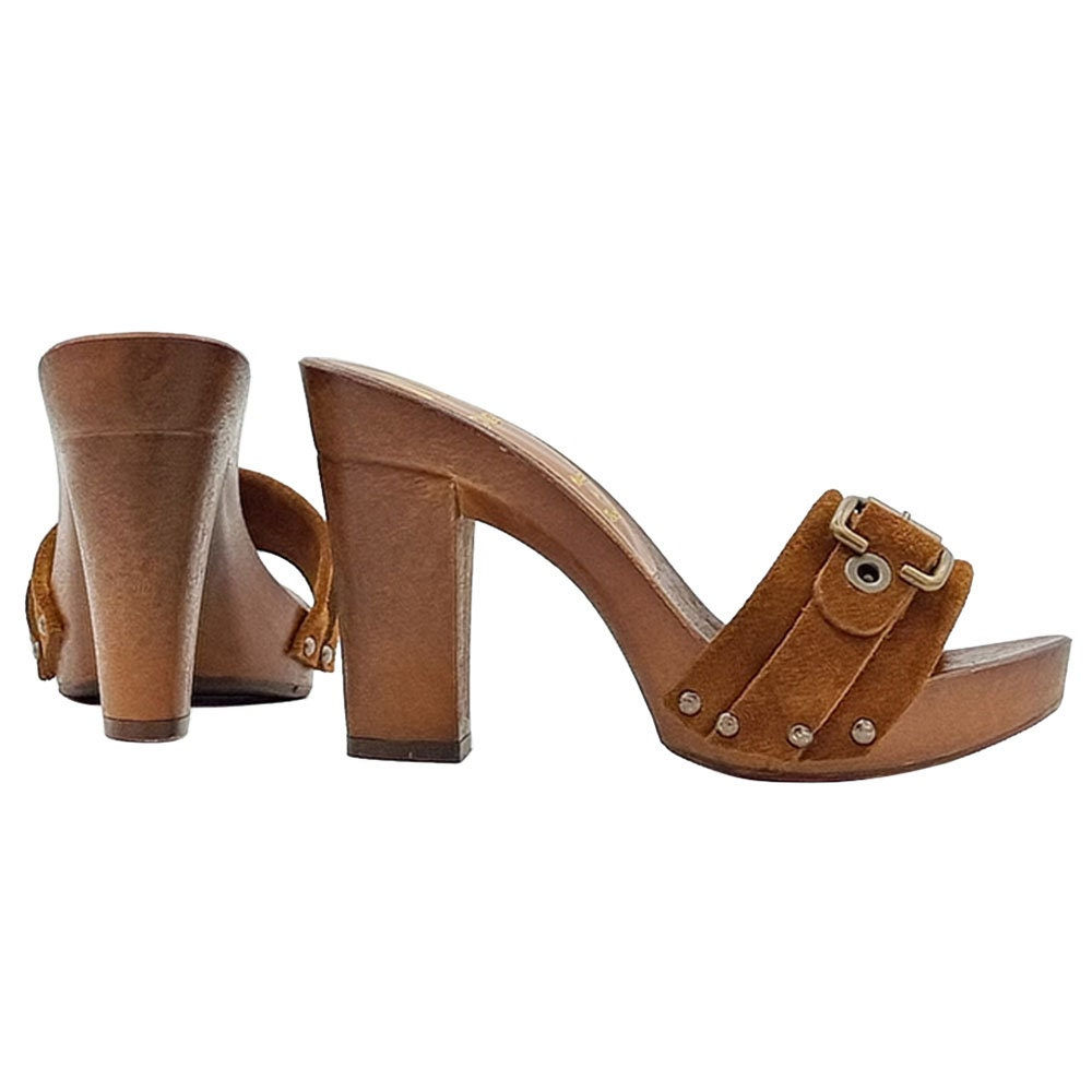 brown clogs in suede with comfy heel - MY812 CAM MARRONE