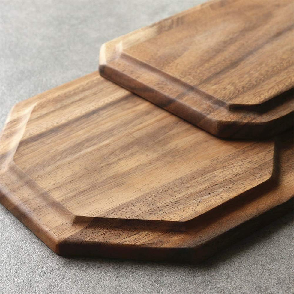 Thumbnail: Set of 2 Acacia Wooden Trays Serving Platters Round Square Veggie Serving Tray 