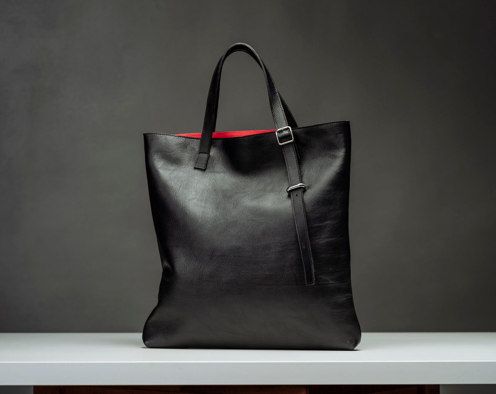 Black Leather Tote Bag, Genuine Leather Work Bag for Women, Large Laptop Tote,