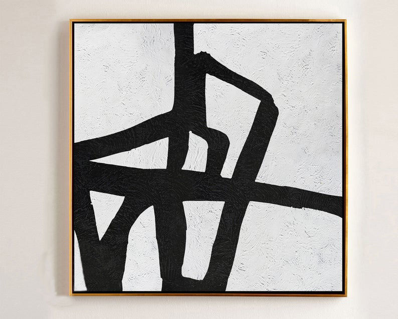 Thumbnail: Hand-painted Black and White Abstract Painting Minimalist Art Modern Wall Art De