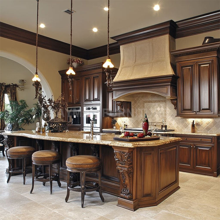 Villa Classical Style American Solid Wood Shaker Lacquer Kitchen Cabinets with